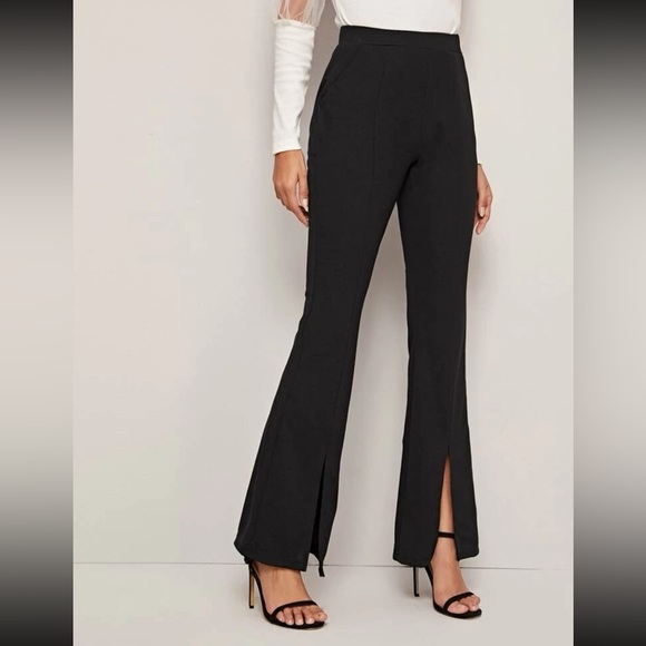 Black business causal slit hem flared bootcut pants - Picture 2 of 6